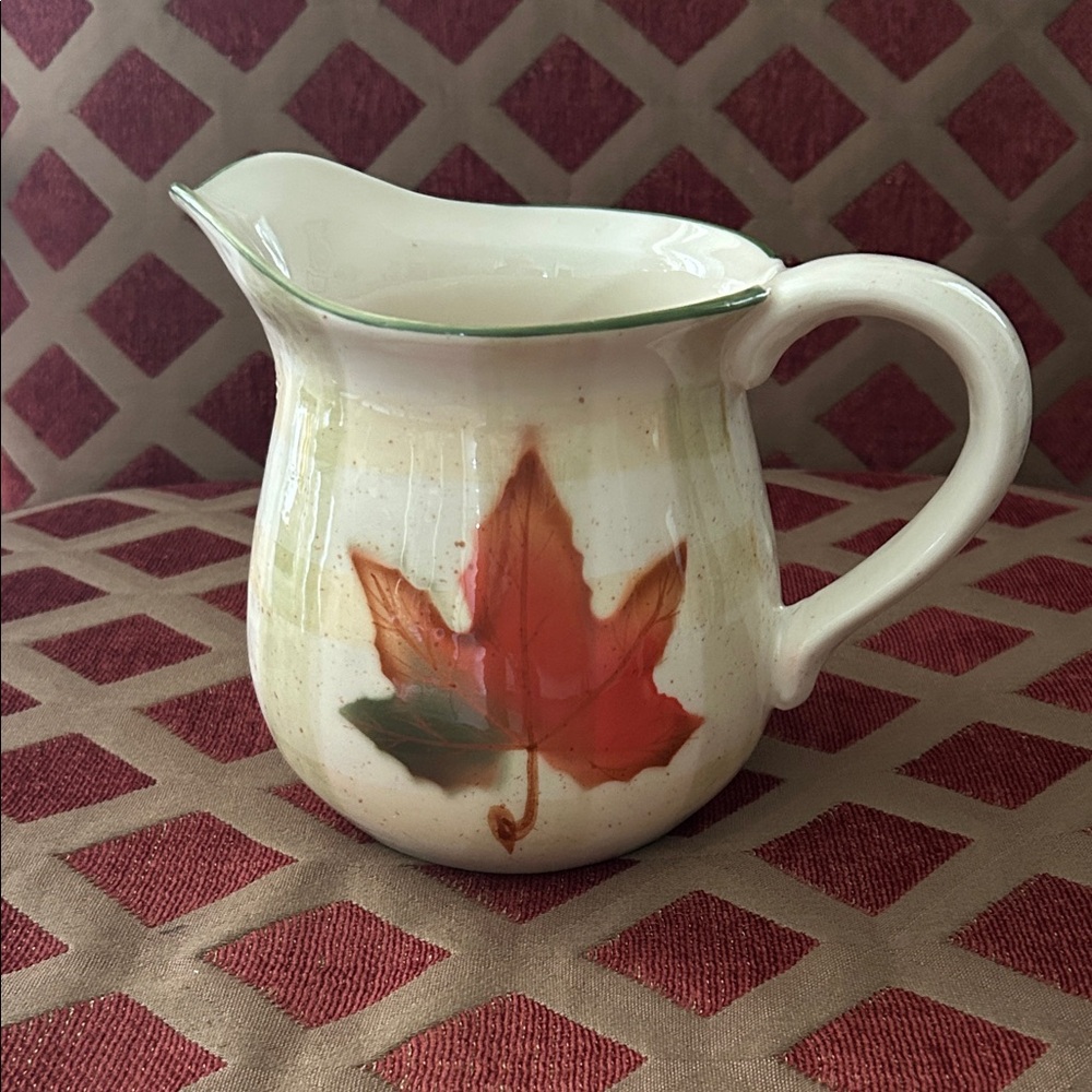 Very beautiful colored autumn fall leaf design , Maple Leaf Ceramic Pitcher 6”H